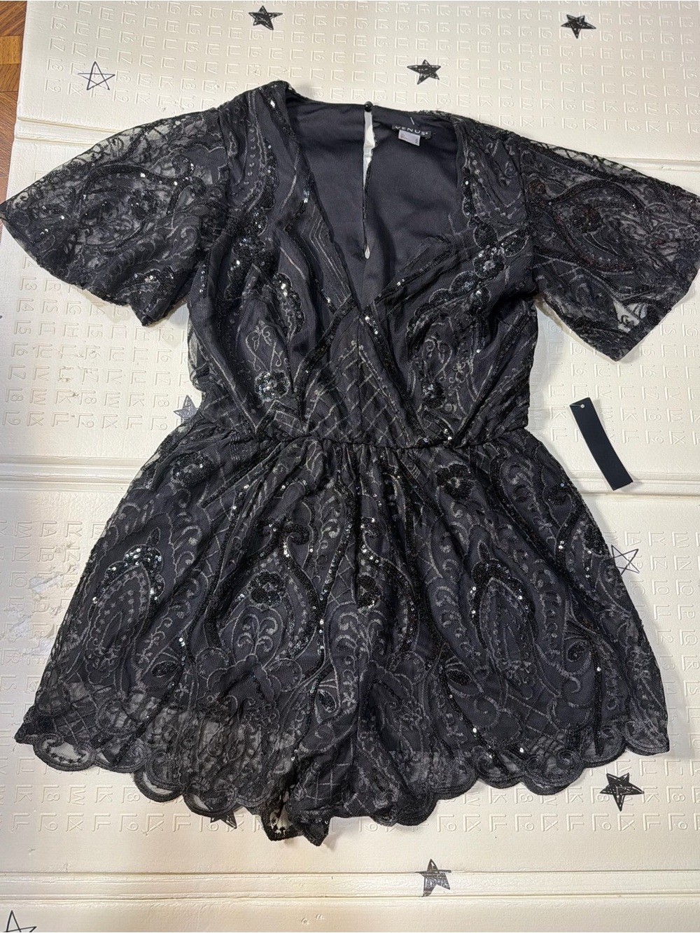 VENUS Black Embellished Lace Romper